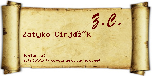Zatyko Cirjék névjegykártya